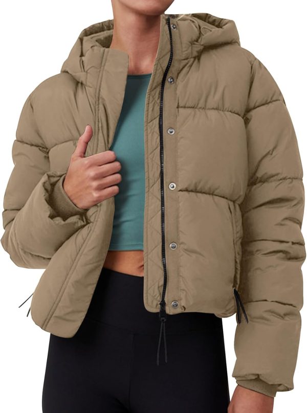 PEHMEA Women's Winter Cropped Puffer Jacket, Full Zip Thicken Short Coat with Detachable Hood