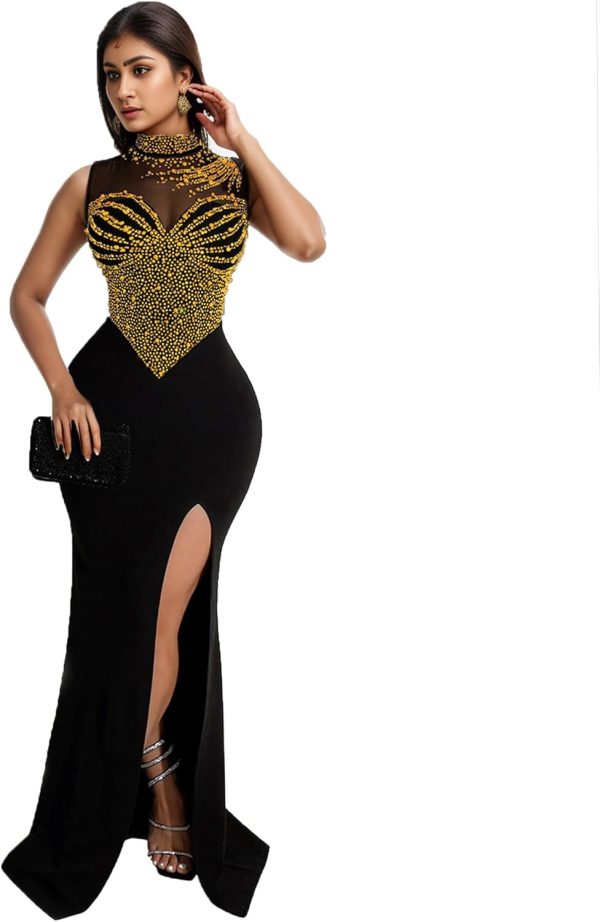 Nagfar Women's Sexy Rhinestone Dress Bodycon Birthday Christmas Party New Years Eve Club Nigth Gown