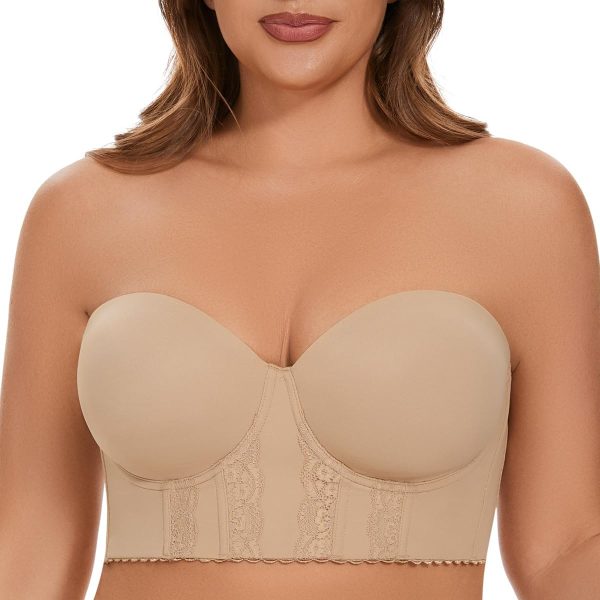 COOVOICE Women Longline Strapless Bra Seamless Bustier Bra Hide Back Fat