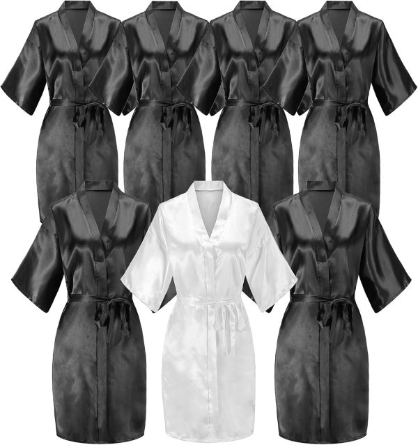 EPLAZA 7 Pcs Women Silky Satin Robe Wedding Bridal Party Bride Bridesmaid Robes Kimono Loungewear Dressing Gowns